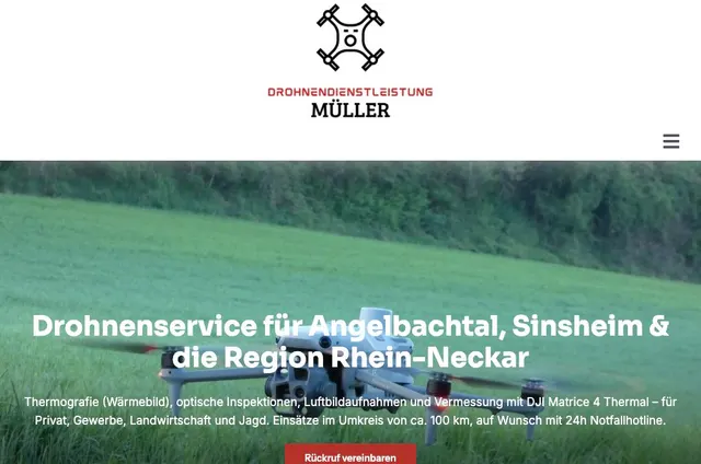 Startseite von Drohnenservice Müller: Drohnenservice für Angelbachtal, Sinsheim und die Region Rhein-Neckar