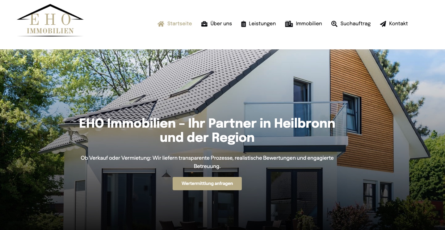 Immobilien-Website von EHO Immobilien aus Heilbronn mit Maklersoftware-Integration