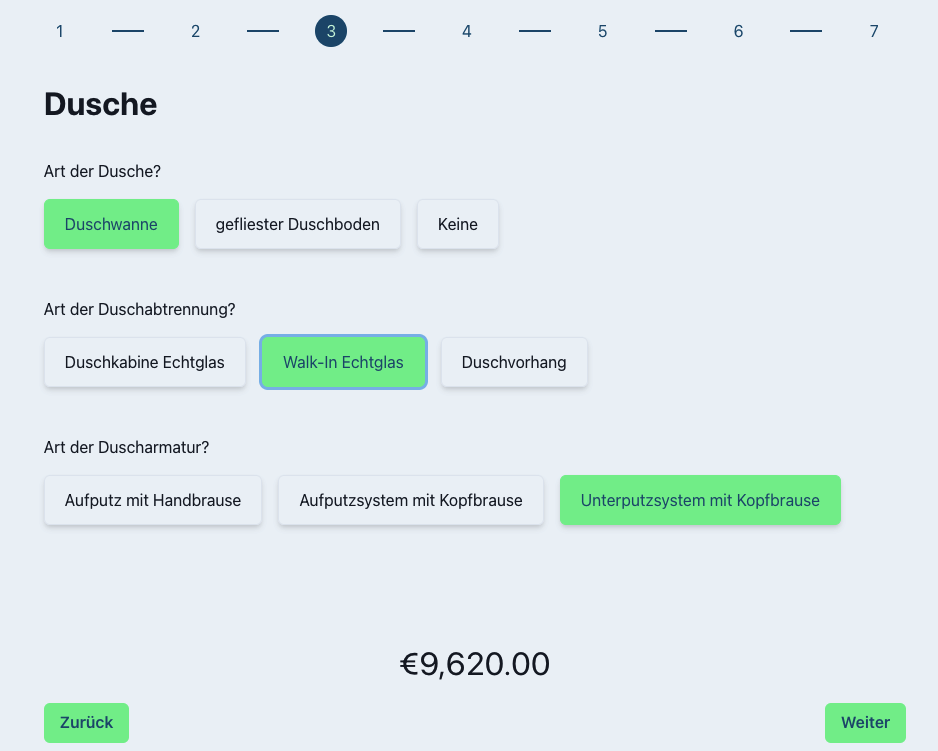kosten-rechner3 Preisübersicht und Anfrageabschluss im Badsanierungs-Kostenrechner für VES Homedesign