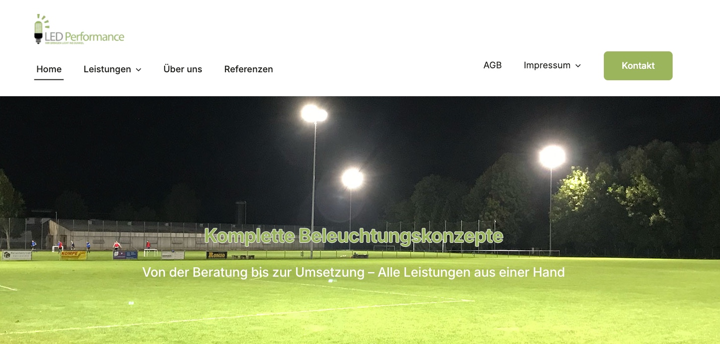 Relaunch der Firmenwebsite von LED Performance in Dühren mit Fokus auf Beleuchtungsprojekte